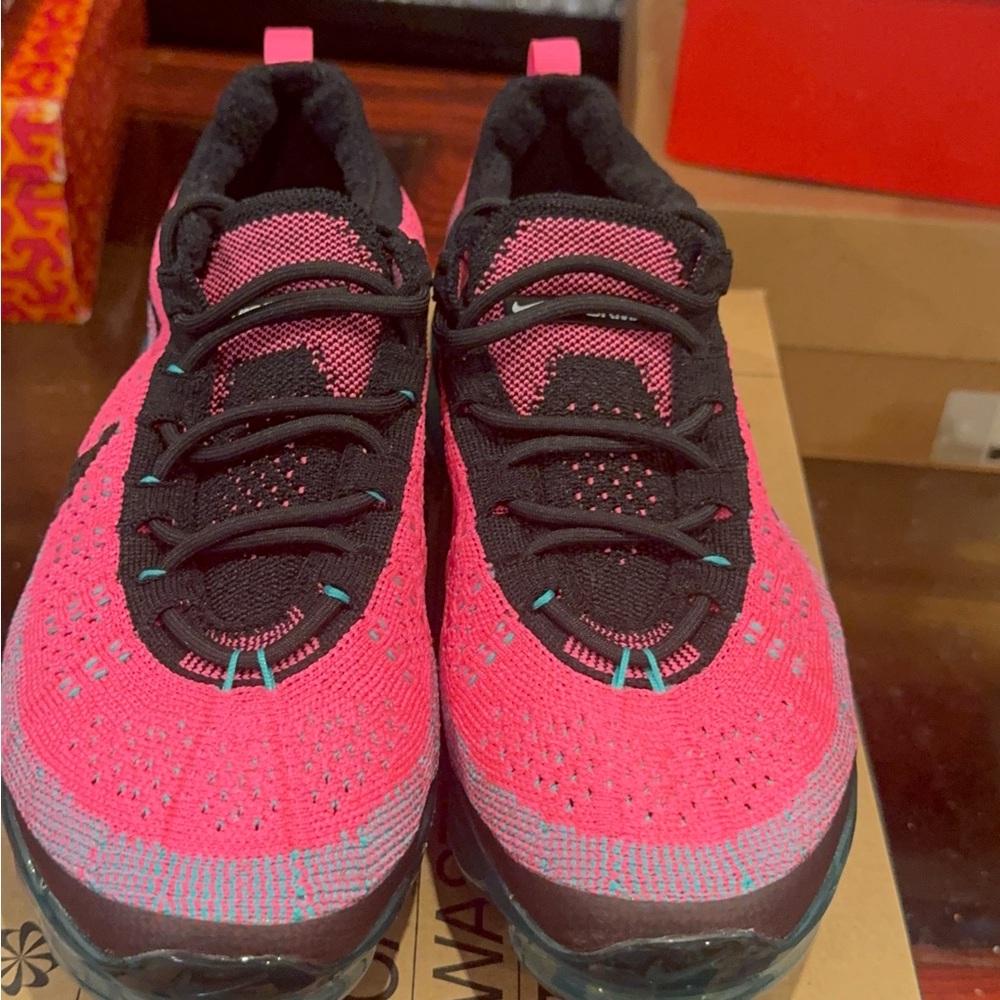 Nike Pink Knit VaporMax Sneakers with Teal Accents